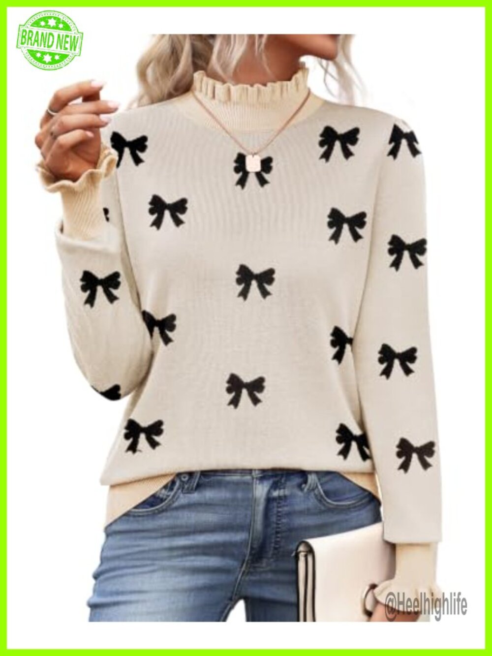 Ruffle Mock Neck Turtleneck Sweater Long Sleeve Knit Pullover